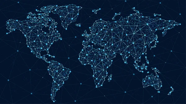 Plexo de Mapa do Mundo - Tecnologia Global e Conexão de Negócios —  Vetores de Stock