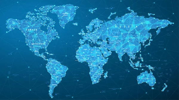 Plexo de Mapa do Mundo - Tecnologia Global e Conexão de Negócios —  Vetores de Stock