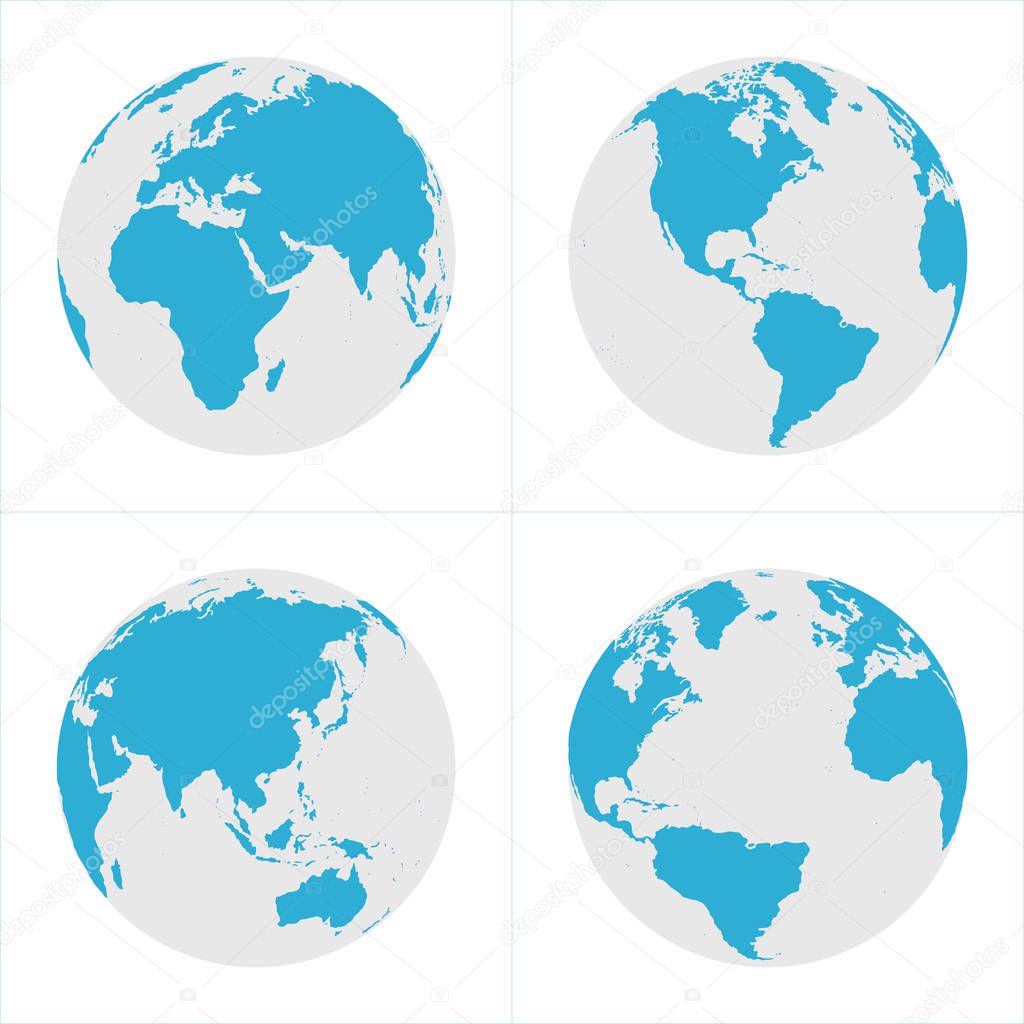 Globe Icon Set - Round World Map Vector Flat