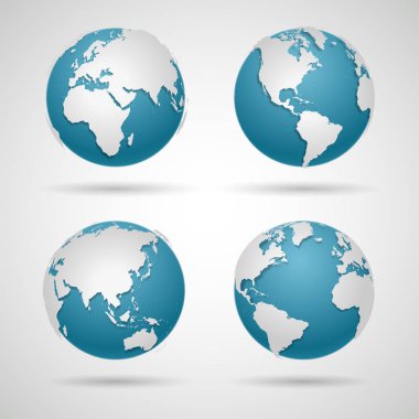 Globe Icon Set - Yuvarlak Dünya Haritası Vektör Düz