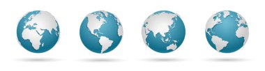 Globe Icon Set - Yuvarlak Dünya Haritası Vektör Düz