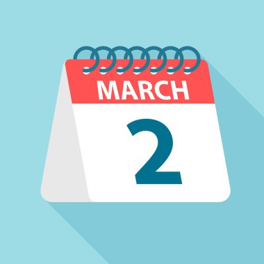 Mart 2 - Takvim Simgesi. Ayın bir gününün vektör çizimi. Takvim Şablonu