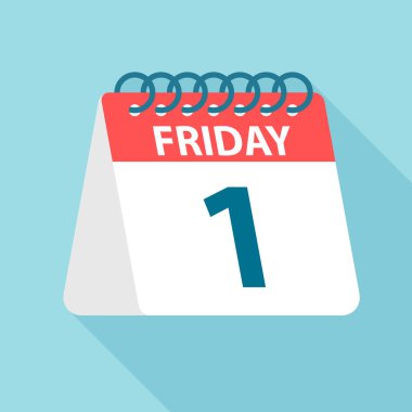 Cuma 1 - Takvim Simgesi. Hafta gün kağıt yaprak Vektör illüstrasyon. Takvim Şablonu