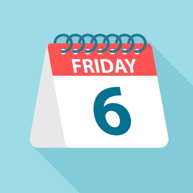 Cuma 6 - Takvim Simgesi. Hafta gün kağıt yaprak Vektör illüstrasyon. Takvim Şablonu