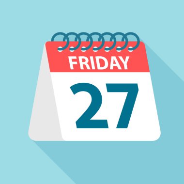 Cuma 27 - Takvim Simgesi. Hafta gün kağıt yaprak Vektör illüstrasyon. Takvim Şablonu