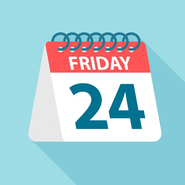 Viernes 24 - Icono del calendario. Ilustración vectorial de hoja de papel del día de la semana. Plantilla Calendario — Vector de stock