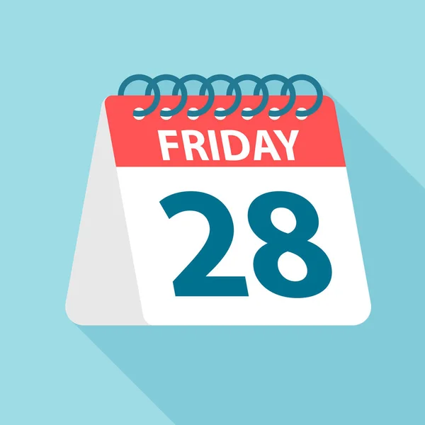 Viernes 28 - Icono del calendario. Ilustración vectorial de hoja de papel del día de la semana. Plantilla Calendario — Vector de stock