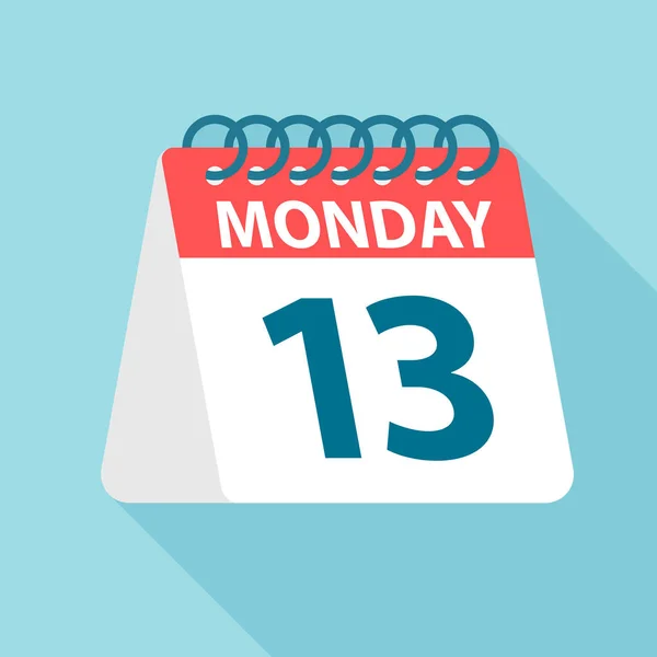 Lunes 13 - Icono del calendario. Ilustración vectorial de hoja de papel del día de la semana. Plantilla Calendario — Vector de stock