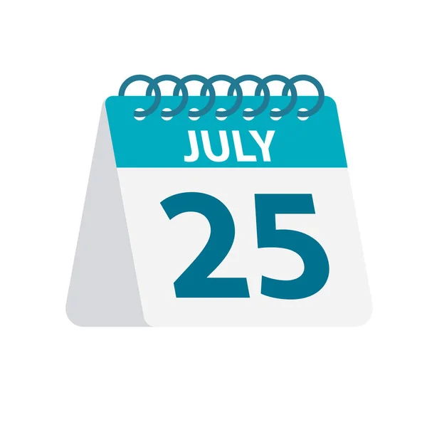 25 Ιουλίου-εικονίδιο ημερολογίου. Απεικόνιση διανύσματος μιας ημέρας του μήνα. Πρότυπο ημερολογίου επιφάνειας εργασίας — Διανυσματικό Αρχείο