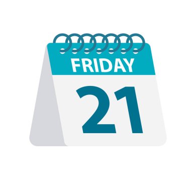 Cuma 21 - Takvim Simgesi. Hafta gün kağıt yaprak Vektör illüstrasyon. Takvim Şablonu