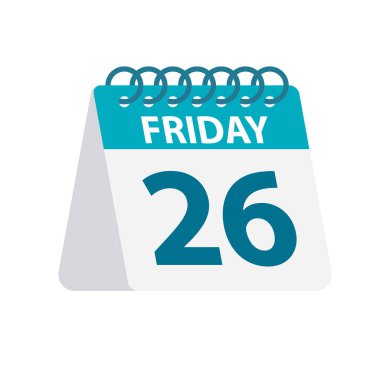 Cuma 26 Takvim Simgesi. Hafta gün kağıt yaprak Vektör illüstrasyon. Takvim Şablonu