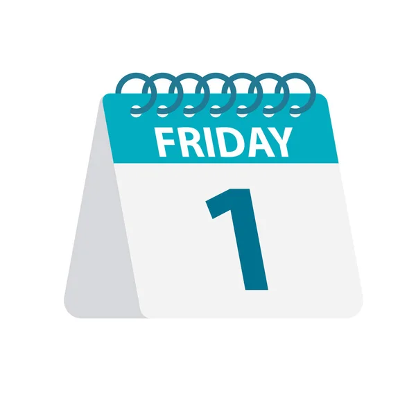 Viernes 1 - Icono del calendario. Ilustración vectorial de hoja de papel del día de la semana. Plantilla Calendario — Vector de stock