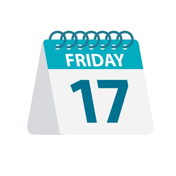 Viernes 17 - Icono del calendario. Ilustración vectorial de hoja de papel del día de la semana. Plantilla Calendario — Vector de stock