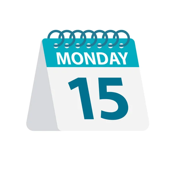 Lunes 15 - Icono del calendario. Ilustración vectorial de hoja de papel del día de la semana. Plantilla Calendario — Vector de stock