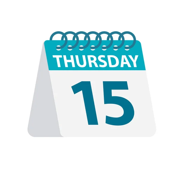 Jueves 15 - Icono del calendario. Ilustración vectorial de hoja de papel del día de la semana. Plantilla Calendario — Vector de stock
