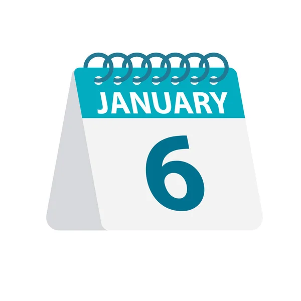 6 de enero - Icono del calendario. Ilustración vectorial de un día del mes. plantilla de calendario de escritorio — Archivo Imágenes Vectoriales