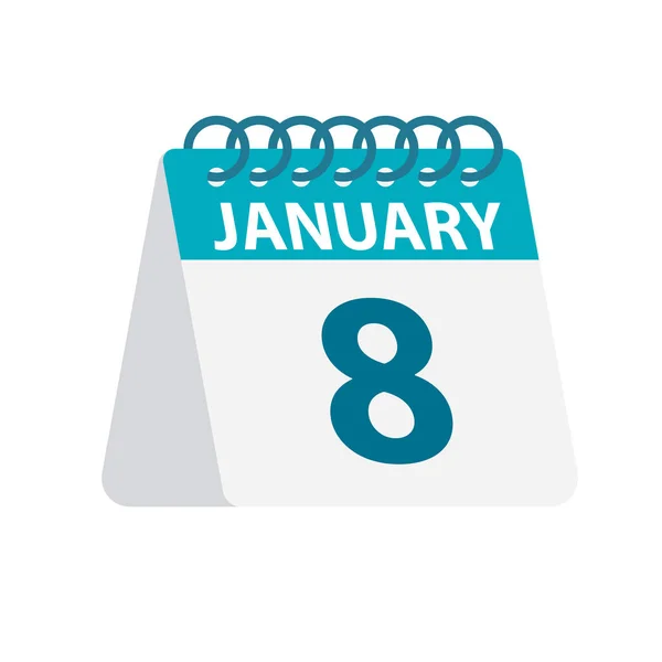 8 de enero: Icono del calendario. Ilustración vectorial de un día del mes. plantilla de calendario de escritorio — Archivo Imágenes Vectoriales