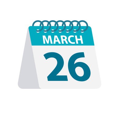 26 Mart - Takvim Simgesi. Ayın bir gününün vektör çizimi. Masaüstü Takvim Şablonu
