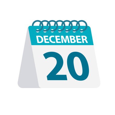 20 Aralık - Takvim Simgesi. Ayın bir gününün vektör çizimi. Masaüstü Takvim Şablonu