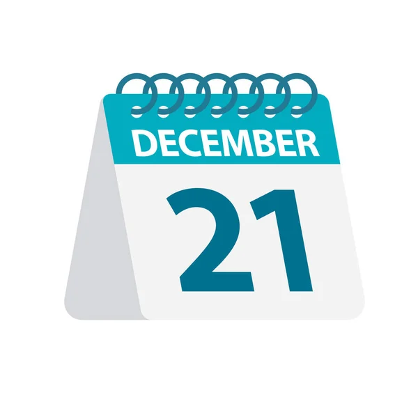 21 décembre - Icône du calendrier. Illustration vectorielle d'un jour du mois. Modèle de calendrier de bureau — Image vectorielle
