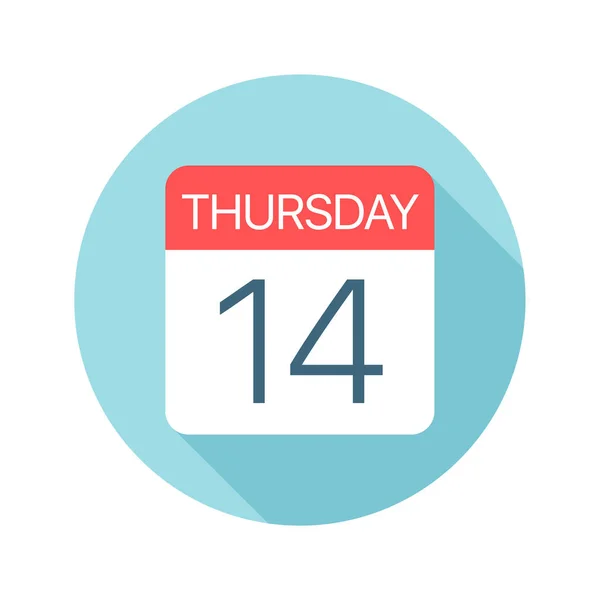 Jueves 14 - Icono del calendario. Ilustración vectorial de un día de la semana — Vector de stock