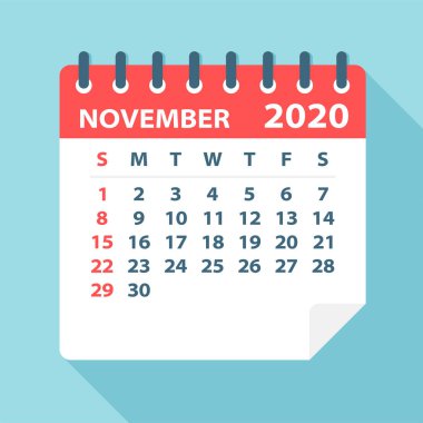 Kasım 2020 Takvim Yaprağı - Vektör İllüstrasyon