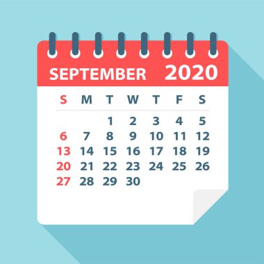 Eylül 2020 Takvim Yaprağı - Vektör İllüstrasyon