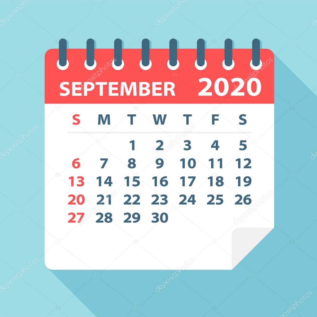 September 2020 Calendar Leaf - Vector Illustration