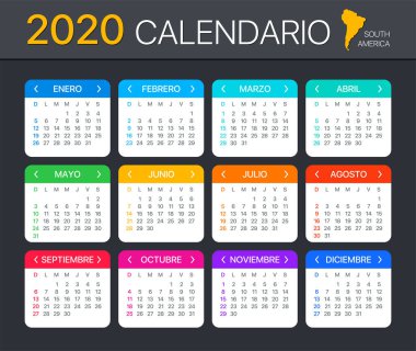 2020 Takvim - vektör illüstrasyon