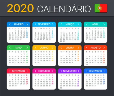 2020 Takvim - vektör illüstrasyon