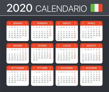 2020 Takvim - vektör şablonu illüstrasyon - İtalyanca versiyonu