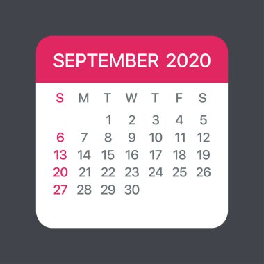 Eylül 2020 Takvim Yaprağı - Vektör şablonu grafik İllüstrasyon