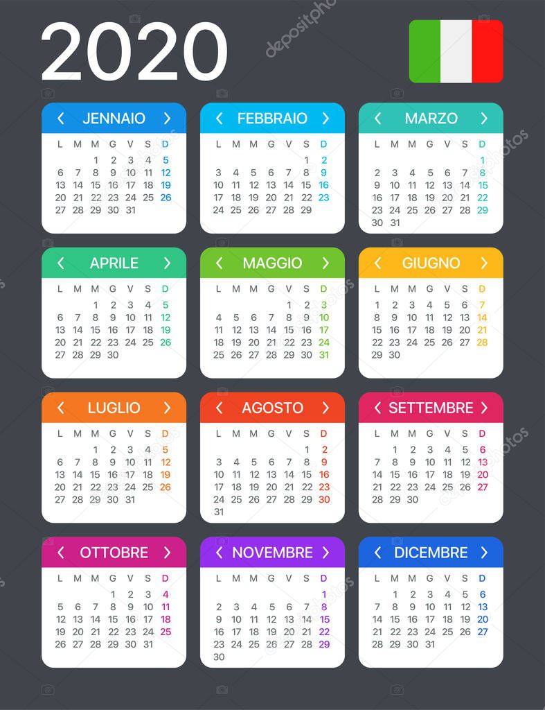 2020 Calendar - vector template graphic illustration - Italian version