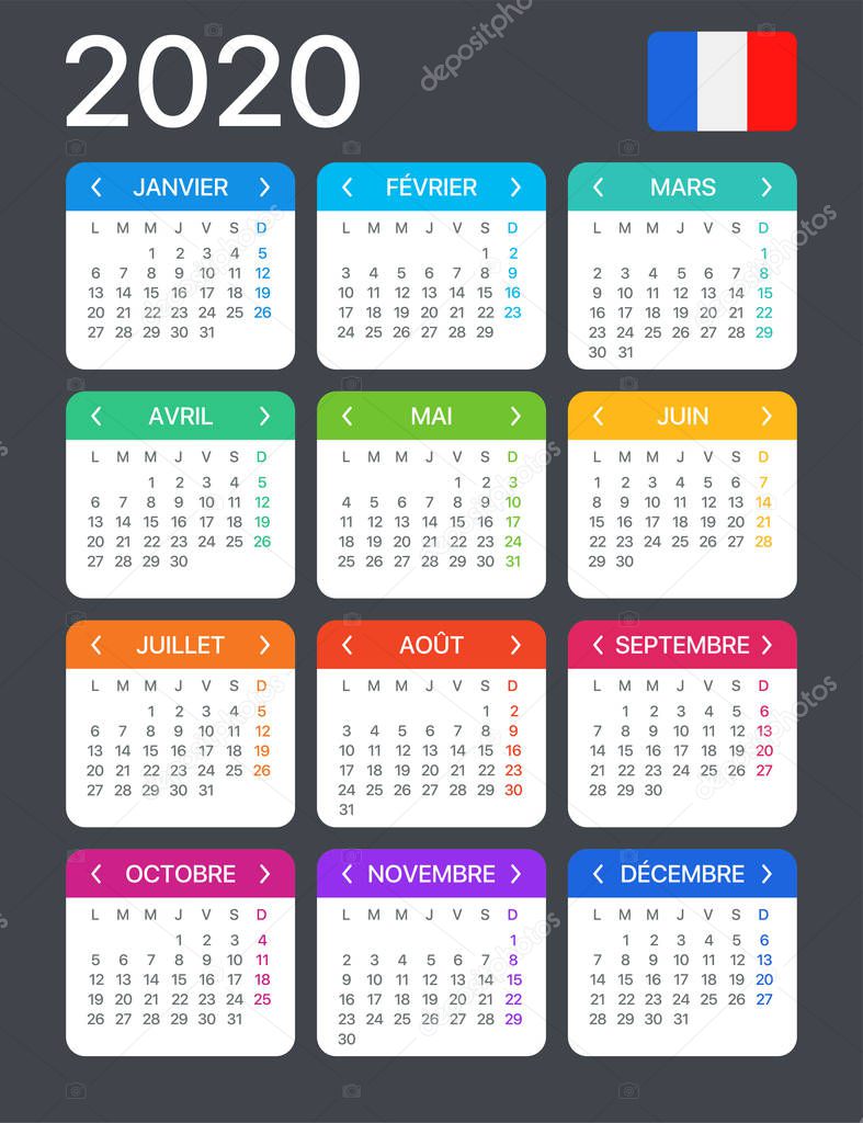 2020 Calendar - vector template graphic illustration - French version