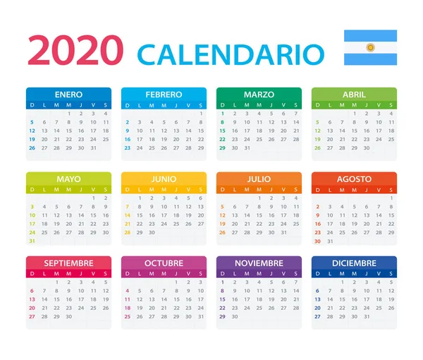 2020 kalendář argentinské vektorové ilustrace — Stockový vektor