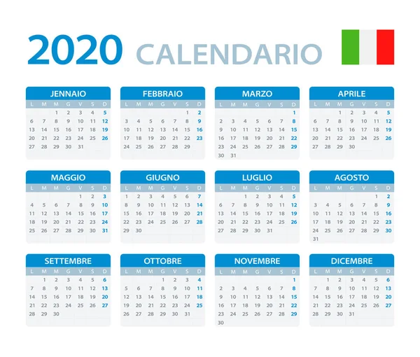 2020 kalender italienska-vektor illustration — Stock vektor