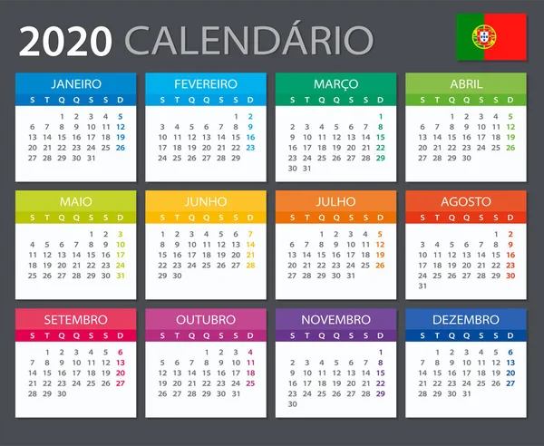 2020 kalendář-ilustrace-vektorový obrázek — Stockový vektor