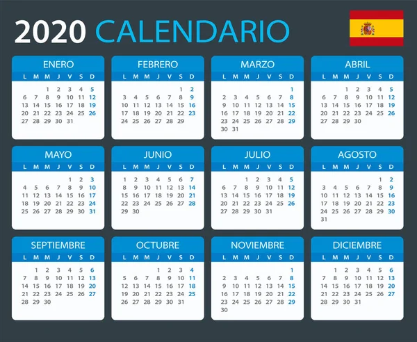 2020 Takvim İspanyolca - vektör illüstrasyon