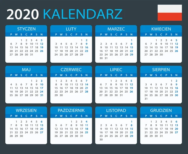 2020 kalendarz Polski-ilustracja wektorowa — Wektor stockowy