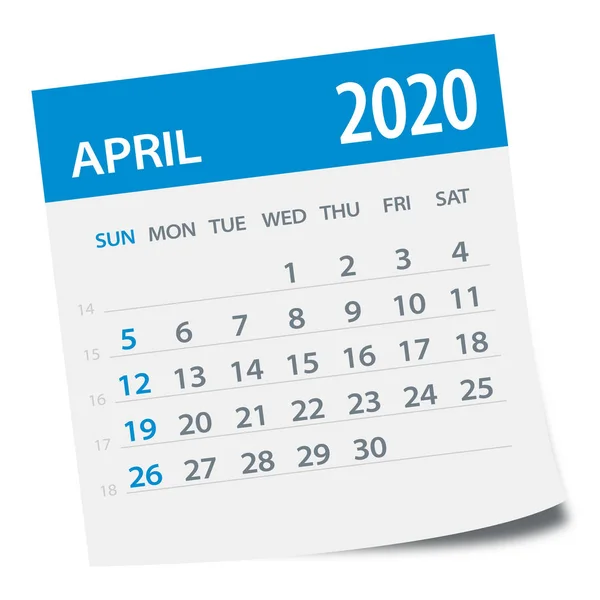 Folha de calendário abril 2020 - Ilustração vetorial — Vetor de Stock