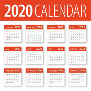 2020 Takvim Yaprak Seti - Vektör İllüstrasyon