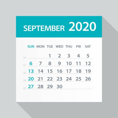 Eylül 2020 Takvim Yaprağı - Vektör İllüstrasyon