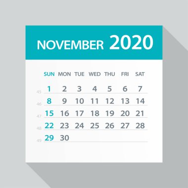Kasım 2020 Takvim Yaprağı - Vektör İllüstrasyon
