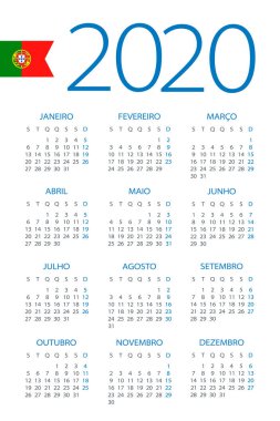 Takvim 2020 - illüstrasyon. Portekizce versiyonu