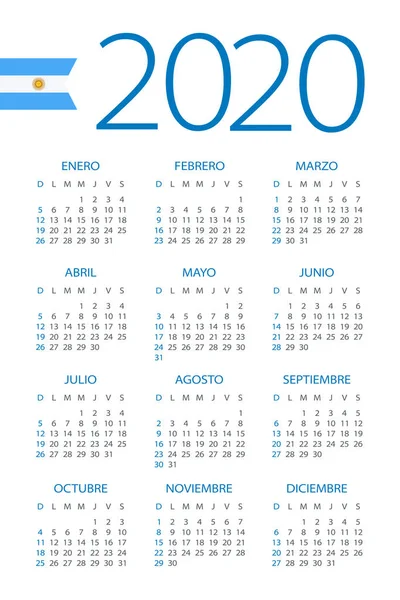 Kalendář 2020-ilustrace. Argentinská verze — Stockový vektor