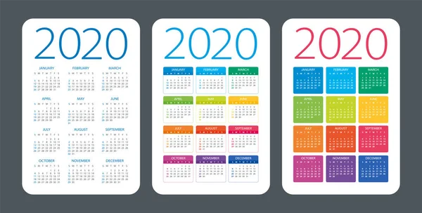 Календарь 2020 - иллюстрация. Неделя начинается в воскресенье — стоковый вектор