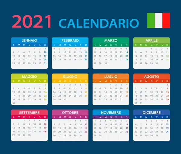 Vektor Mall För Färg 2021 Kalender Italiensk Version — Stock vektor