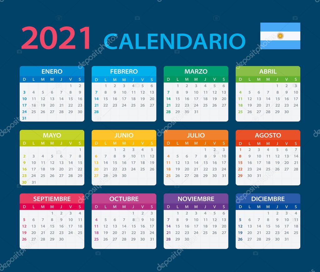 Vector template of color 2021 calendar - Argentinian version