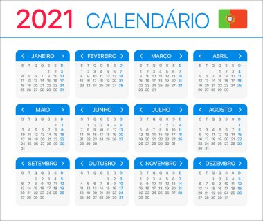 2021 takvimi - Portekizce sürümü - Vektör Şablonu