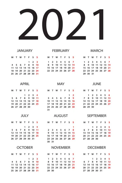 Kalendarz 2020 Ilustracja Tydzień Zaczyna Się Poniedziałek — Wektor stockowy